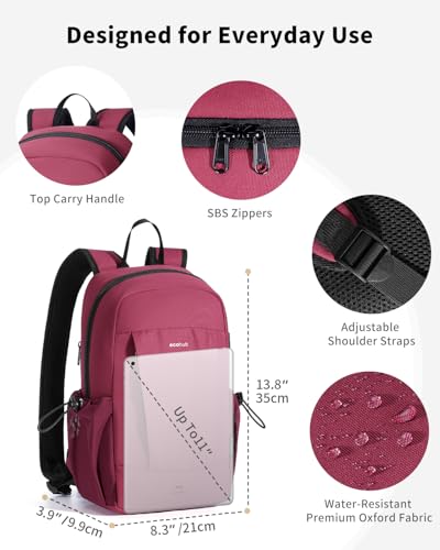 ECOHUB Mini Anti-Theft RFID Backpack for Women and Men, Water-Resistant, Lightweight Travel Daypack with iPad Sleeve, Key Holder, 9 Pockets, Gifting, Red - color: Red