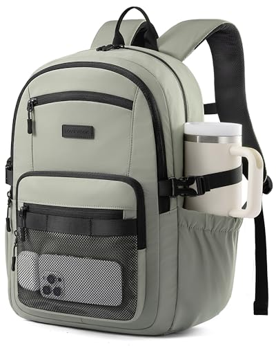 LOVEVOOK Laptop Backpack Women/Men with 40oz Cup Holder Buckle Strap, 15.6 Inch Tech-Ready Work Backpack, TSA-compliant for Travel & College with Versatile Mesh Pocket, Sage Green - color: Sage Green, size: 15.6inch