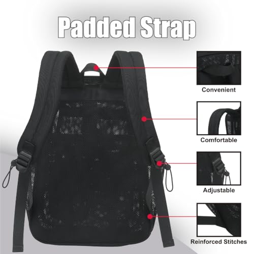 Mesh Backpack for Girls Boys, Heavy Duty Semi-Transparent Bookbag Womens Mens Backpacks for School, Beach, Swimming—Black - color: Black