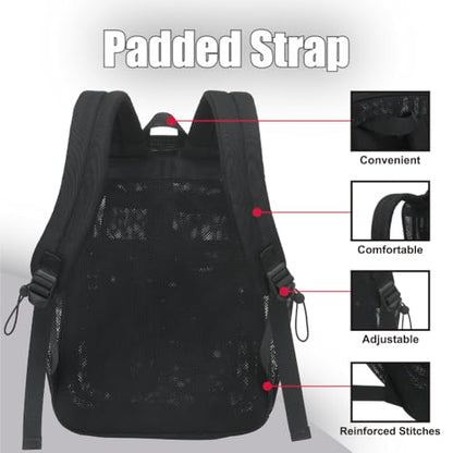 Mesh Backpack for Girls Boys, Heavy Duty Semi-Transparent Bookbag Womens Mens Backpacks for School, Beach, Swimming—Black - color: Black