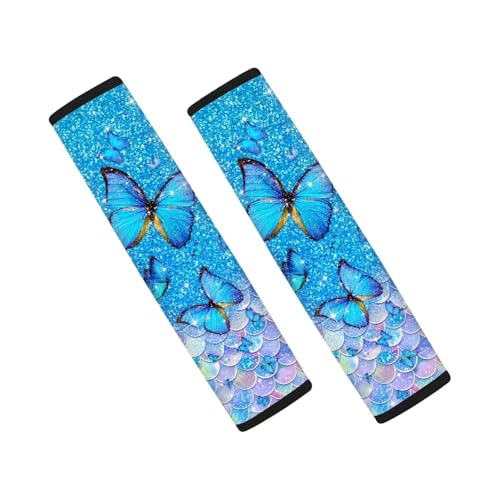 Dreaweet Blue Butterfly Seatbelt Covers for Women Seat Belt Cover Pad 2 Pack Seatbelt Cushion Shoulder Strap Pad for Bag Backpack - color: Blue Butterfly