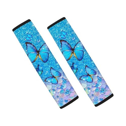 Dreaweet Blue Butterfly Seatbelt Covers for Women Seat Belt Cover Pad 2 Pack Seatbelt Cushion Shoulder Strap Pad for Bag Backpack - color: Blue Butterfly