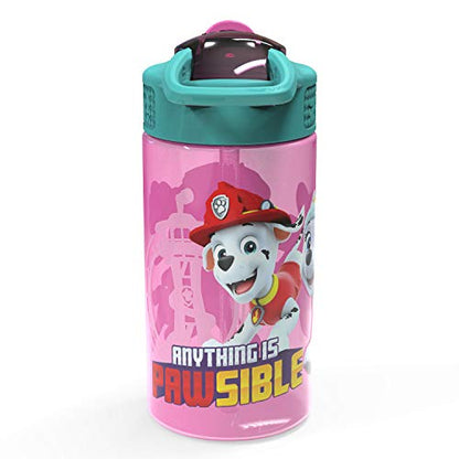 Zak Designs Kids Durable Plastic Spout Cover and Built-in Carrying Loop, Leak-Proof Water Design for Travel, (16oz, 2pc Set), Paw Patrol Skye Bottle 2pk - color: Paw Patrol Skye 2pk
