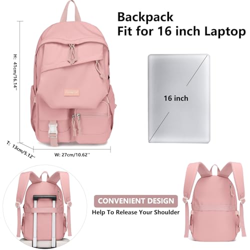 School Backpack College Bookbag for Teen — Student Aesthetic Bagpack for Girls 15.6 Inch Casual Daypack with USB Charger Women Laptop Backpacks Anti Theft Cute Fashion Book Bag Travel Back Pack Pink