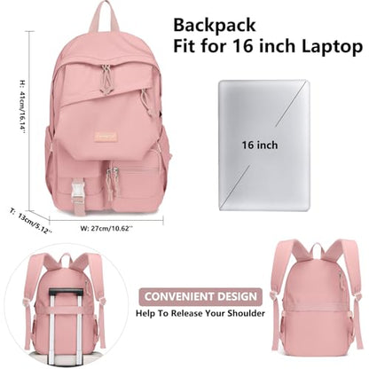 School Backpack College Bookbag for Teen — Student Aesthetic Bagpack for Girls 15.6 Inch Casual Daypack with USB Charger Women Laptop Backpacks Anti Theft Cute Fashion Book Bag Travel Back Pack Pink