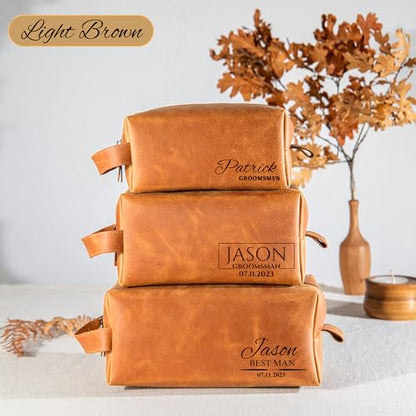 Personalized Handcrafted Leather Toiletry Bag for Men, Custom Shaving, Travel Dopp Kit, Grandpa, Dad, Husband, Father, Him, Boyfriend, Groomsmen, Birthday, Wedding, Graduation, Retirement Gifts - color: Personalized Gifts