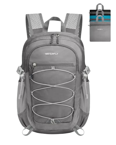 WATERFLY Small Lightweight Packable Backpack: 15L Mini Ultra Light Foldable Travel Daypack with Breathable Shoulder Strap Outdoor Hiking Camping Day Pack for Women Men Gray - color: Grey