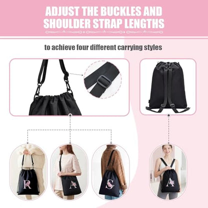 A-Z BAG Drawstring Backpack Gym Sackpack, Personalized Gifts for Women, Initial 4-in-1 Multi-String Swimming Bag for Waterproof Sports (I)