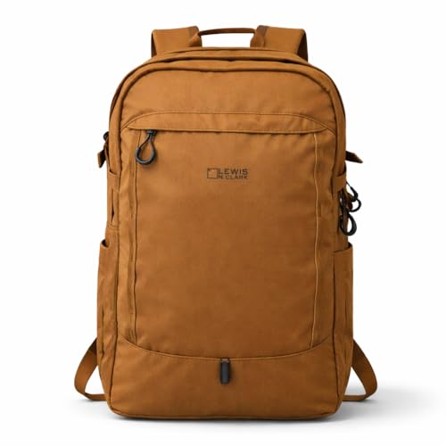 Lewis N. Clark 28L Hiking Daypack – Full-Size Trail Backpack with Padded Straps, Rain Cover & Removable Laptop Sleeve - color: Brown, size: 28L