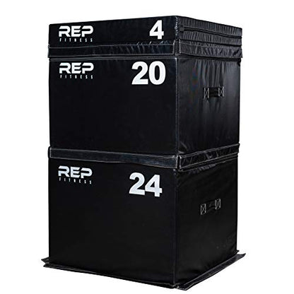 REP Fitness Stackable Soft Foam Plyo Box Set, Adjustable Plyometric Jump Box for Home Gym Workouts, Plyometric Jumping Platform for Exercise, Step Training, HIIT & CrossFit - style: 4", 20" and 24"