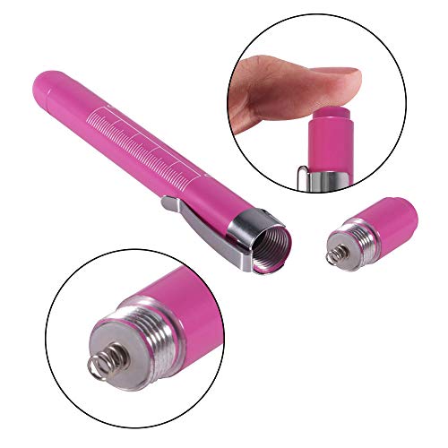 Aokin Medical Pen Light for Nurse Doctor, Reusable LED Medical Penlight Flashlight with Pupil Gauge and Ruler, White Light, Rose - color: Rose