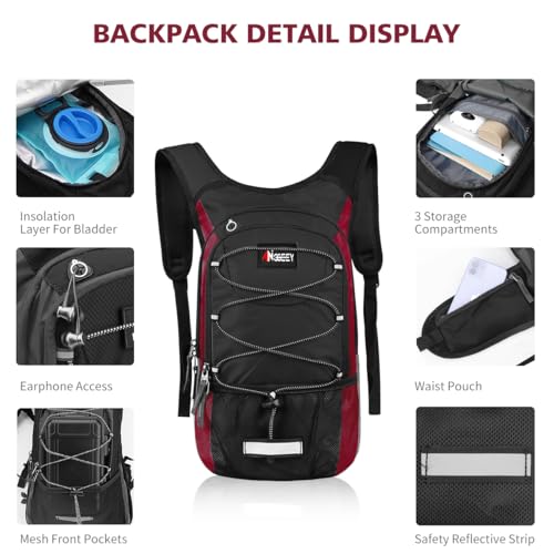 Hydration Pack, Insulated Hydration Backpack with 2L Hydration Bladder, Hiking Backpack for Men Women Kids, Water Backpack for Hiking, Running, Cycling, Camping - color: Black Red