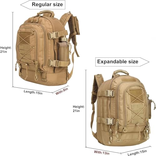 Expandable 40-64L Military Tactical Backpack 3 Day Bag Hiking Gym Sport Camping - color: Tan