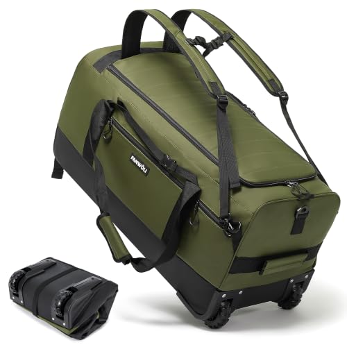 Fanwoli 100L Rolling Duffel Bag with Wheels, Durable Travel Duffel Backpack with Hidden Straps & Waist Support, Waterproof Foldable Luggage for Outdoor, Airport & Camping, Men/Women,Green - color: Green