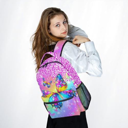 Girls Butterfly Backpack for Kids Bookbag - Toddler School Bag with Padded Shoulder Straps for Daughter Primary Elementary (17 Inch) - color: Rich Pink