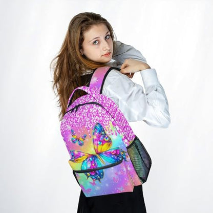 Girls Butterfly Backpack for Kids Bookbag - Toddler School Bag with Padded Shoulder Straps for Daughter Primary Elementary (17 Inch) - color: Rich Pink