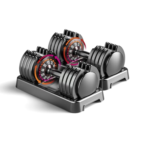 Adjustable Dumbbell Set of 2, 110lbs/50lbs Free Weights Dumbbell Set, 5-in-1/10-in-1 Quick-Lock Hand Weights, 25lbs/55lbs Pair with Anti-Slip Texture Handle, Weight Set For Home Gym Suit both Men and Women - color: Black 55LB Set of 2（Round）5 in 1