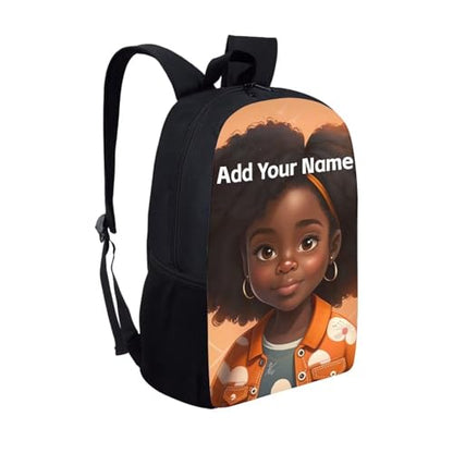 Personalized Bookbag for Kids Elementary/Kindergarten School Bag African Backpack Girls 10-12/8-10 Custom Name Schoolbag for Camping - color: African Black Girl-27
