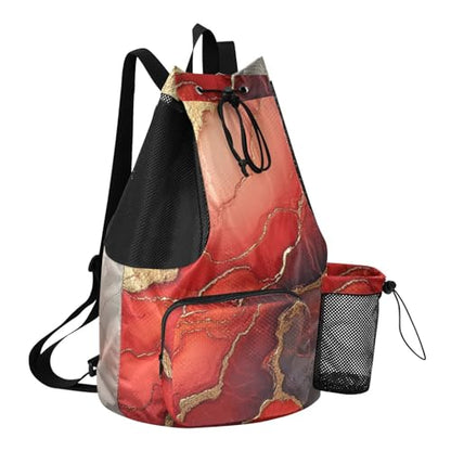 Drawstring Backpack Gym Sackpack With Pockets Cinch Pack Dry Wet Separation Marble Red Neutral - color: Color 27