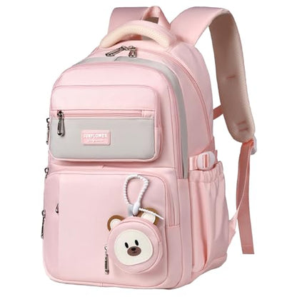 Leaper Preppy Backpack for Teens : 18.5 inch Bookbag Multi-pocket for School Daily -Water Resistant Anti Theft Middle Highschool Student - Aged 10-16 - Gifts for Girls and Kids(Pink) - color: Pink -9802