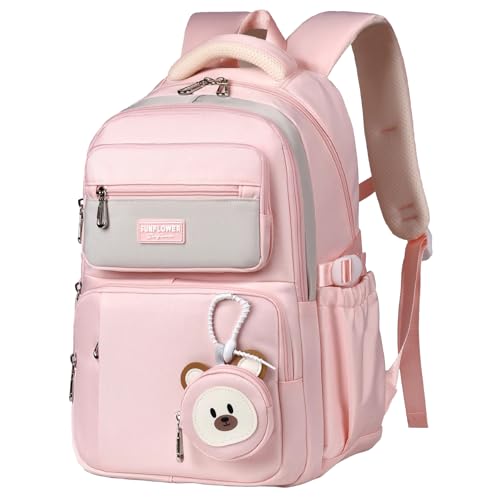 Leaper Preppy Backpack for Teens : 18.5 inch Bookbag Multi-pocket for School Daily -Water Resistant Anti Theft Middle Highschool Student - Aged 10-16 - Gifts for Girls and Kids(Pink) - color: Pink -9802