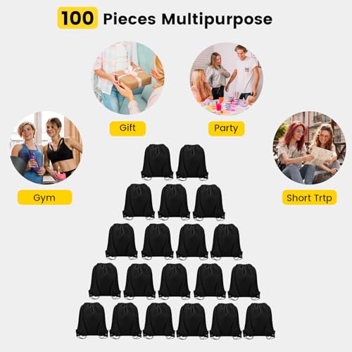 Vorspack 100 Pcs Drawstring Bags Bulk - Lightweight Drawstring Backpack, Cinch Bag for Party Sport Gym Trip Gift - Black - color: Black