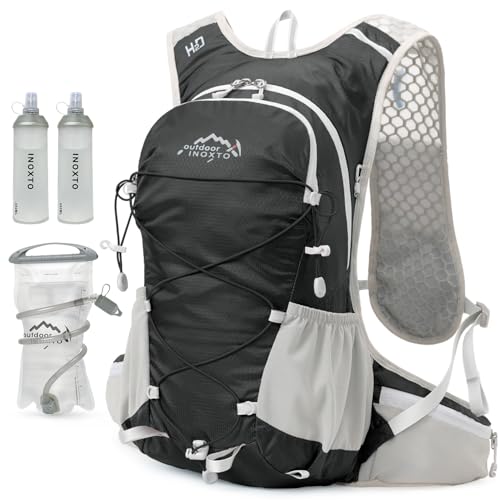 IX INOXTO Hydration Backpack, 18L Lightweight Hiking Backpack with 2L Water Bladder Daypack Women Men, Water Backpack Insulated Hydration Pack for Hiking, Running, Festival, Cycling - color: Black Grey