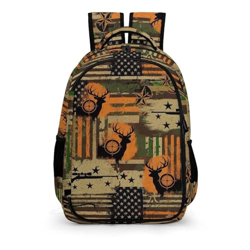 Carry On Anti Theft Laptop Backpack Fall Camouflage Camo American Flag Hunting Deer, Large Sturdy Travel Bag with Multi Compartments for Business Weekender Hiking - color: Pattern (348)