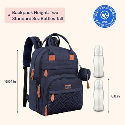 BabbleRoo Diaper Bag Backpack - Baby Essentials Travel Tote - Multi Function Water Resistant Diaper Bag, Travel Essentials Baby Bag with Changing Pad, Stroller Straps & Pacifier Case - Navy Blue - color: Navy Blue, size: Large