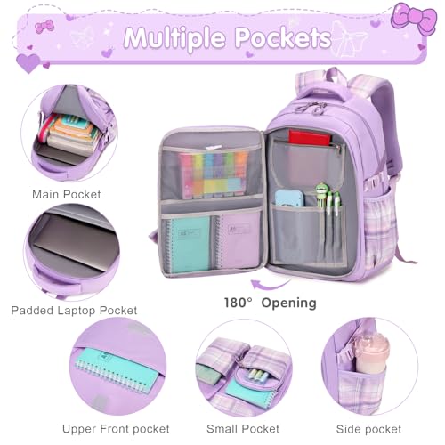 ACESAK Girls Backpack - 3PCS Backpack for Girls Cute School Backpacks for Girls Kindergarten Elementary Preschool Middle Kids School Bags with Lunch Box Pencil Case Set (Purple) - color: Purple