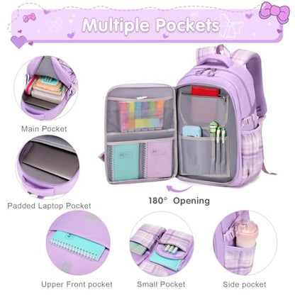 ACESAK Girls Backpack - 3PCS Backpack for Girls Cute School Backpacks for Girls Kindergarten Elementary Preschool Middle Kids School Bags with Lunch Box Pencil Case Set (Purple) - color: Purple