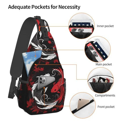 Two Koi Tai Chi Yin Yang Outdoor Crossbody Shoulder Bag For Unisex Young Adult Hiking Bicycling - color: Black1