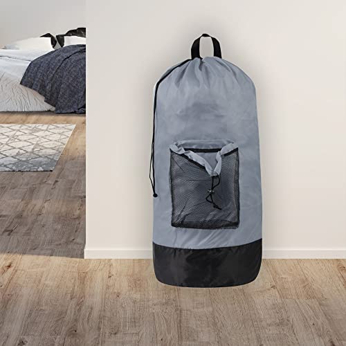 Laundry Bag Backpack with Shoulder Straps and Mesh Pocket Laundry Backpack Large Portable Laundry Hamper for College Laundromat Apartment with Drawstring Closure, Adjustable Back Straps (Grey) - color: Smoky