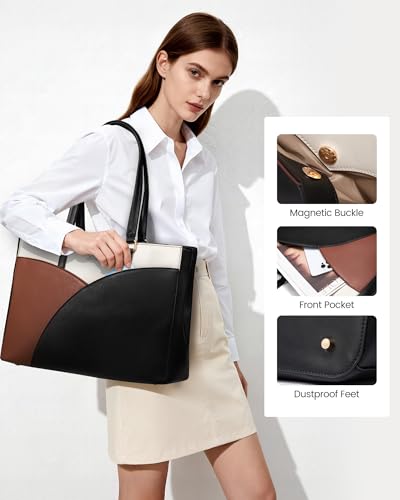 LOVEVOOK Laptop Bag for Women Laptop Tote Bag,15.6 Inch Black-White-Brown - color: Black-white-brown, size: 15.6 Inch