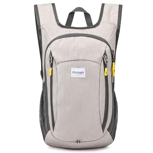 Prospo 12L Hiking Backpack Small Lightweight Travel Backpack for Women Men Casual Foldable Shoulder Bag - color: Beige