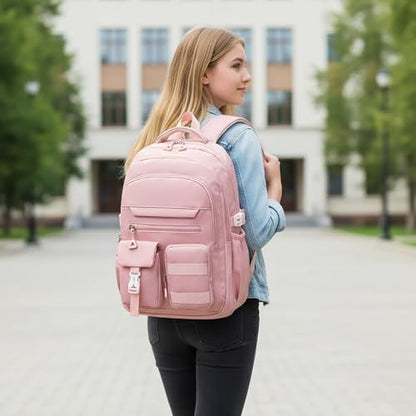 Cute Backpack for Teen Girls Boys, Aesthetic Travel Bookbag for High Middle School College Student (Pink) - color: Pink