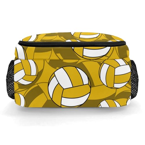 Gold Volleyball Pattern Shoulders Backpack Laptop Bag Bookbags Personalized Casual Daypack for Sports Travelling Camping - color: Gold Volleyball Pattern