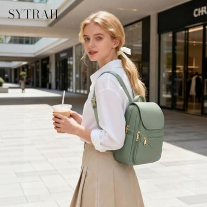 SYTRAH Mini Backpack Purse for Women, Causal Small Backpack with Built-in RFID Wallet & 11" Tablet Sleeve, Stylish Travel Daypack for Daily Green - color: Green