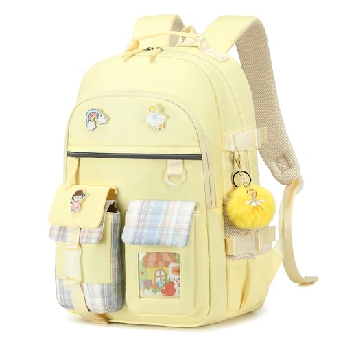 Backpack for Girls, 15.6 Inch Laptop School Bag Kids Kindergarten Elementary College Backpacks Large Bookbags for Teen Girl Women Students Casual Travel Daypacks (Yellow) - color: Yellow