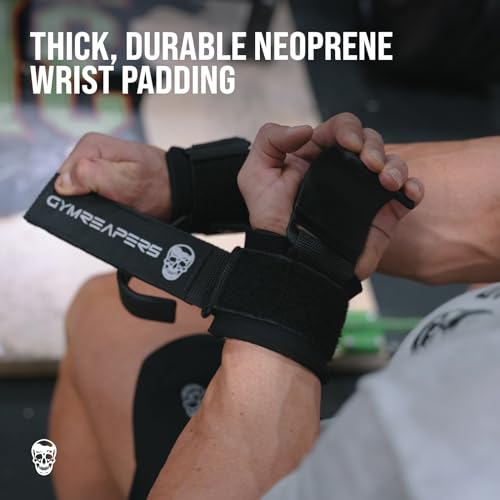 Gymreapers Weight Lifting Hooks (Pair), Heavy Duty Power Wrist Straps Hand Grip Support For Deadlifts, Pull Ups, Shrugs - Gym Gloves For Men and Women - color: Black