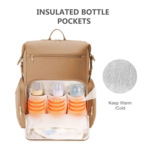 CEI-CEI Neoprene Diaper Bag Backpack Large Newborn Baby Maternity Bags Waterproof Travel Backpack for Mom Dad with Insulated Pockets,Changing Pad - color: Brown