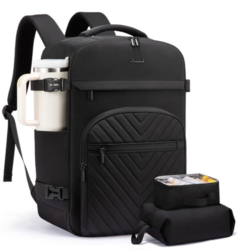 LOVEVOOK 40L Travel Backpack for Women Men, TSA Personal Item Travel Bag Fits 17.3inch Laptop, Waterproof Airline Approved Carry On Luggage With 2 Cubes for Weekender Hiking Business, Black - color: Black V-line, size: 40L-3Pcs