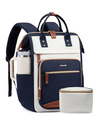 LOVEVOOK Laptop Backpack for Women Work Bag with Large Capacity Cup Side Pocket, 15.6 Inch Waterproof Computer Backpacks (Dark-blue with Lunch Bag, 15.6INCH) - color: Dark-blue With Lunch Bag, size: 15.6INCH