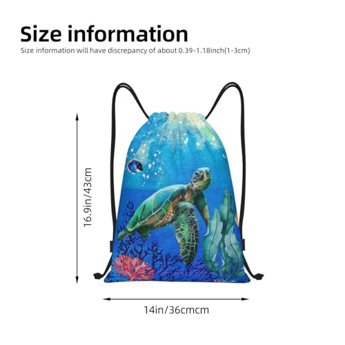 Gianlaima Ocean Turtle Fish On Sea World Drawstring Bags Backpack Sport Gym Sack For Men Women - color: Black15