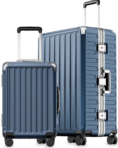 Luggage Sets with Spinner Wheels, 8010S Aluminum Frame Zipperless Polycarbonate Hard Shell Suitcase Sets (ZX-Core, Blue, 2 Piece (20/28)) - color: Ocean Blue, size: 2 Piece Set (20/28)