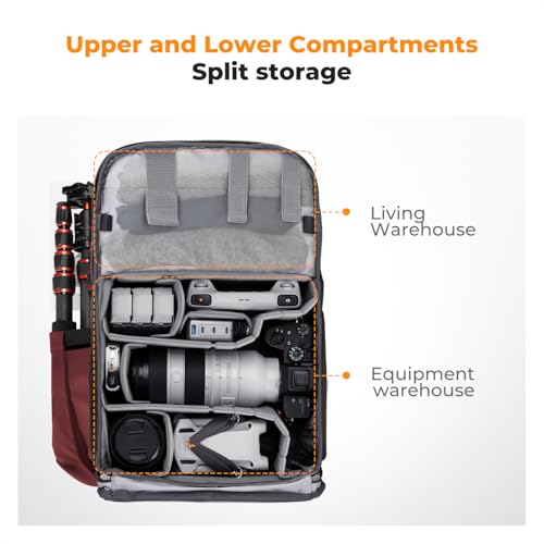 K&F CONCEPT Camera Backpack, Camera Bags for Photographers Large Capacity Camera Case with Raincover,15-15.6 Inch Laptop Compartment - color: 09-red
