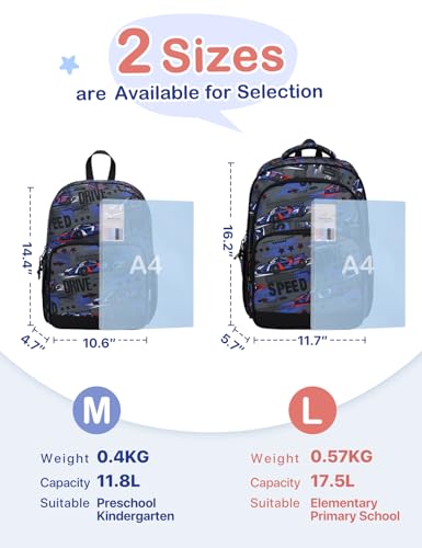VASCHY Kids Backpacks, 12L Toddler & 17.5L School Backpacks, Lightweight Water-Resistant for Boys and Girls Ages 3-12 - color: Racing Blue-l, size: Large