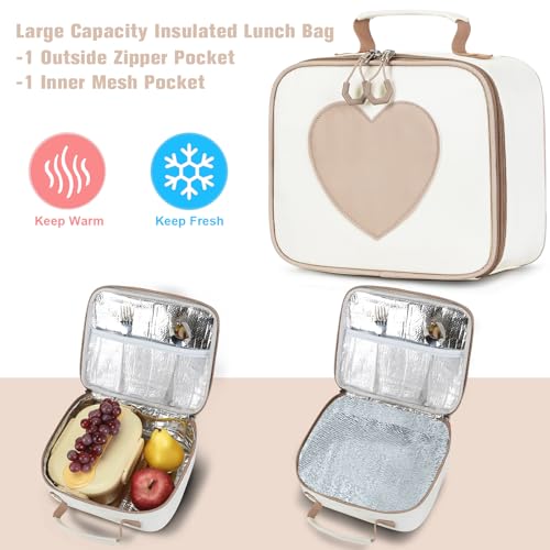 ACESAK Backpack for Girls - Bookbag Backpacks Schoolbag for Girls Kids Teen Women Casual Travel Daypacks - School Bag Elementary Middle School College Cute Backpack with Lunch Box (Khaki White) - color: Khaki White
