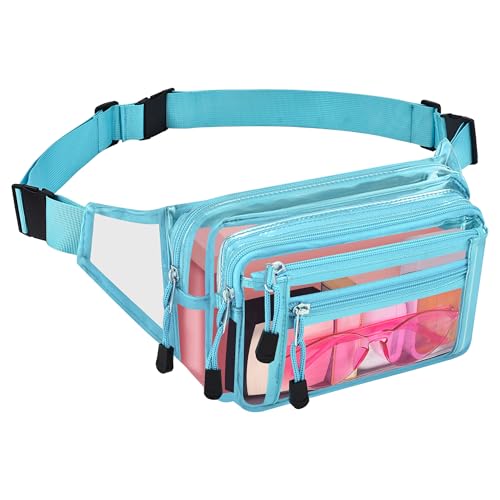 Clear Bag Stadium Approved Clear Fanny Pack for Women for Work,Multi-purpose Waist Bag for Travel & Sporting Event - color: Aqua, style: 1-pack-pvc