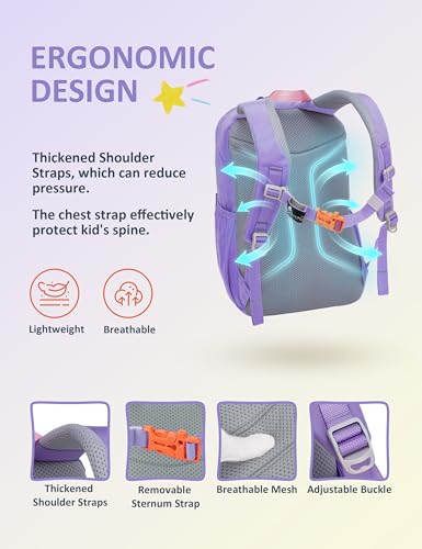 MOUNTAINTOP 18L Kids Backpack, Lightweight Children Daypack for Boys Girls, School Bag with Chest Strap, 29 * 16 * 45CM - color: Purple